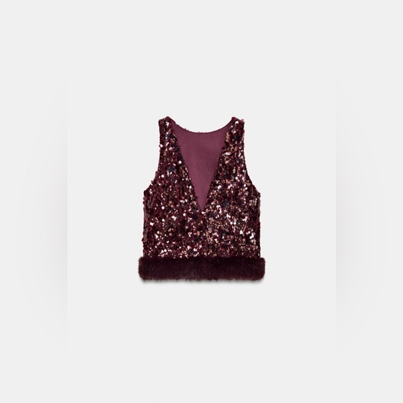 ZARA SEQUIN TOP WITH FAUX FUR HEM - Picture 12 of 13